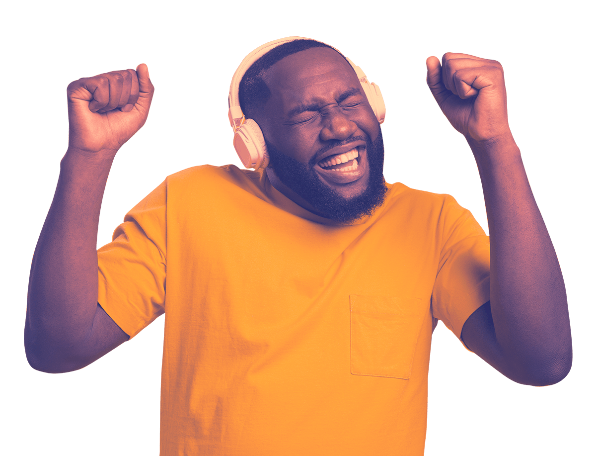 man enjoying music with a headphone